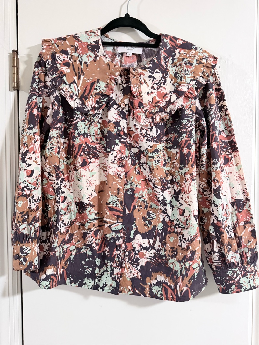 Abstract Floral Ruffle-Collar Blouse by Olivia by Livro in Multi-Color